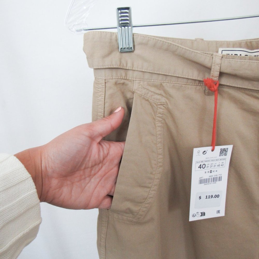 ZARA SRPLS NEW WITH TAGS Wide Leg Pants Tan Trousers Size USA 31Tall - Picture 9 of 13